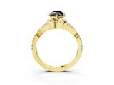 Yellow gold Fancy Black Marquise Cut Diamond  Halo Twist Band Solitaire Prong Setting Ring_51