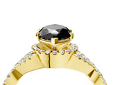 Yellow gold Fancy Black Marquise Cut Diamond  Halo Twist Band Solitaire Prong Setting Ring_52