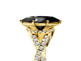 Yellow gold Fancy Black Marquise Cut Diamond  Halo Twist Band Solitaire Prong Setting Ring_53