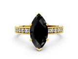 Yellow gold Fancy Black Marquise Cut Diamond Milgrain Pavé Engagement Ring with Four-Prong Setting