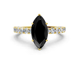 Yellow gold Fancy Black Marquise Cut Diamond Pavé Band Solitaire Ring with Prong Setting_12