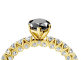 Yellow gold Fancy Black Marquise Cut Diamond Pavé Band Solitaire Ring with Prong Setting_16