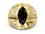 Yellow gold Fancy Black Marquise Cut Diamond Pave Art Deco Split Shank Ring with Four-Prong Setting