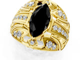 Yellow gold Fancy Black Marquise Cut Diamond Pave Art Deco Split Shank Ring with Four-Prong Setting_1