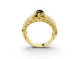 Yellow gold Fancy Black Marquise Cut Diamond Pave Art Deco Split Shank Ring with Four-Prong Setting_3