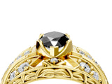 Yellow gold Fancy Black Marquise Cut Diamond Pave Art Deco Split Shank Ring with Four-Prong Setting_4