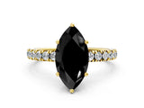 Yellow gold Fancy Black Marquise Cut Diamond Pave Band Solitaire Ring with Four-Prong Setting_12