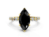 Yellow gold Fancy Black Marquise Cut Diamond Prong Set Engagement Ring with Pave Band