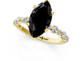 Yellow gold Fancy Black Marquise Cut Diamond Prong Set Engagement Ring with Pave Band_1