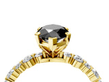 Yellow gold Fancy Black Marquise Cut Diamond Prong Set Engagement Ring with Pave Band_4
