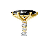 Yellow gold Fancy Black Marquise Cut Diamond Prong Set Engagement Ring with Pave Band_5