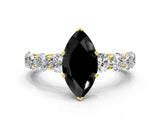 Yellow gold Fancy Black Marquise Cut Diamond Prong Setting with Side Stones on a Pave Band