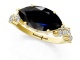 Yellow gold Fancy Black Marquise Cut Diamond Scattered Round Accent Ring with Prong Setting_13