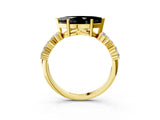 Yellow gold Fancy Black Marquise Cut Diamond Scattered Round Accent Ring with Prong Setting_15