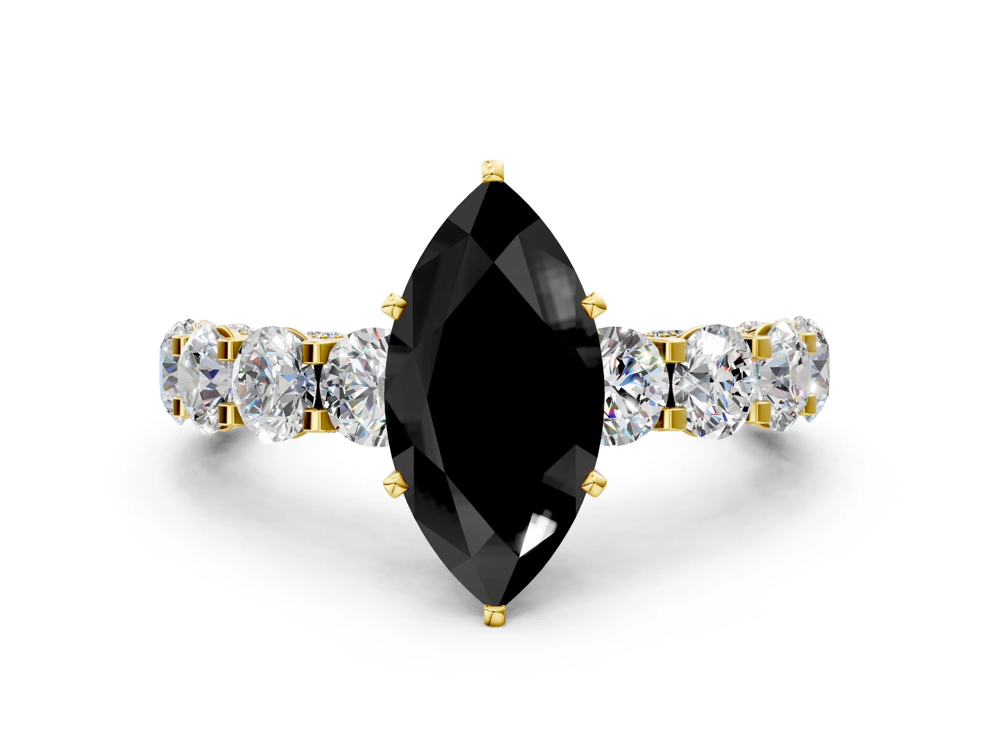 Yellow gold Fancy Black Marquise Cut Diamond Side Stone Engagement Ring with Four-Prong Setting_48