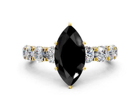 Yellow gold Fancy Black Marquise Cut Diamond Side Stone Engagement Ring with Four-Prong Setting_48