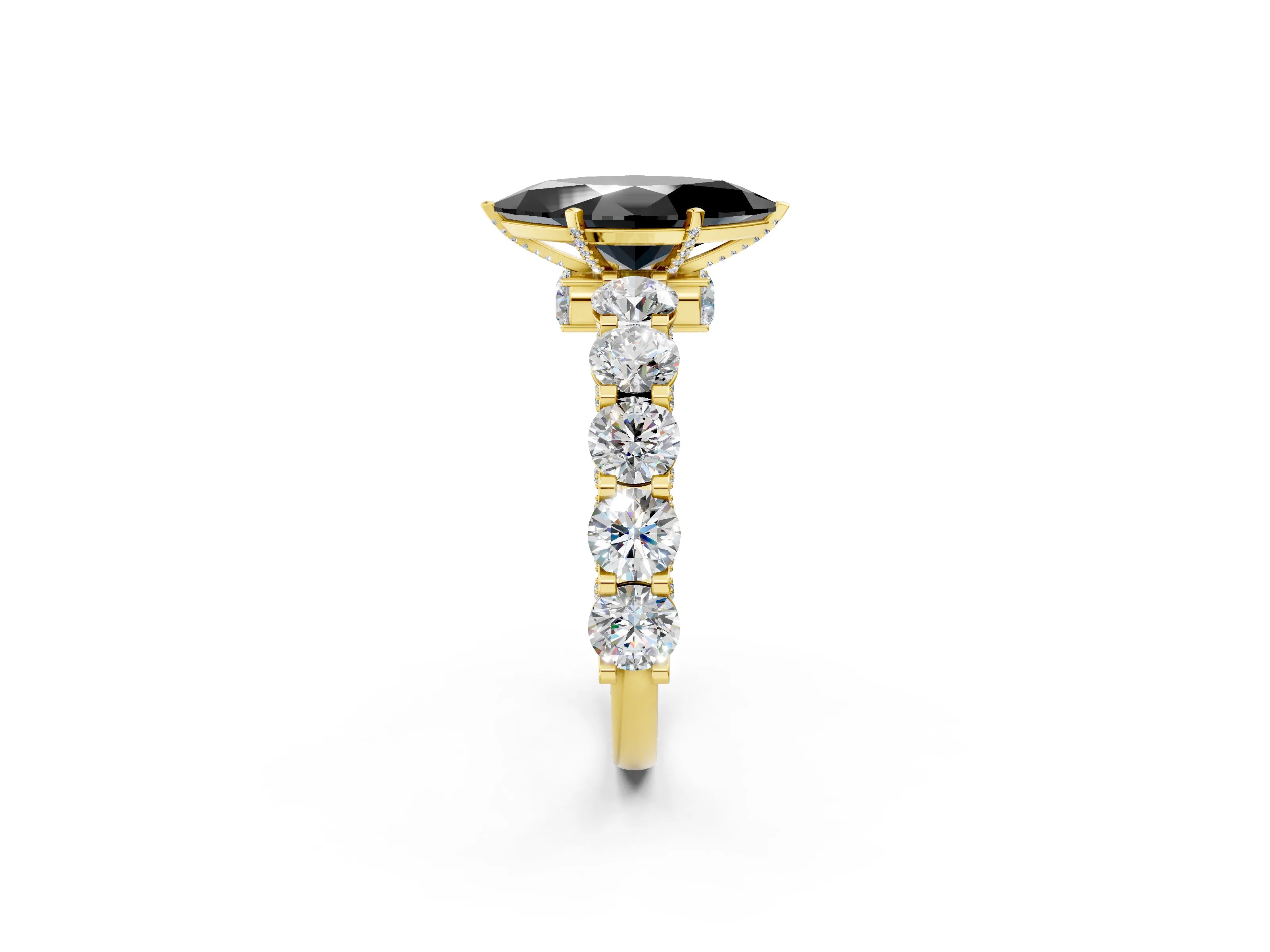 Yellow gold Fancy Black Marquise Cut Diamond Side Stone Engagement Ring with Four-Prong Setting_50