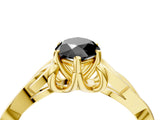 Yellow gold Fancy Black Marquise Cut Diamond Solitaire Engagement Ring with Celtic Knot Band and Four-Prong Setting_4