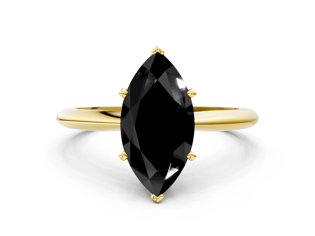 Yellow gold Fancy Black Marquise Cut Diamond Solitaire Engagement Ring with Classic Band and Four-Prong Setting_12