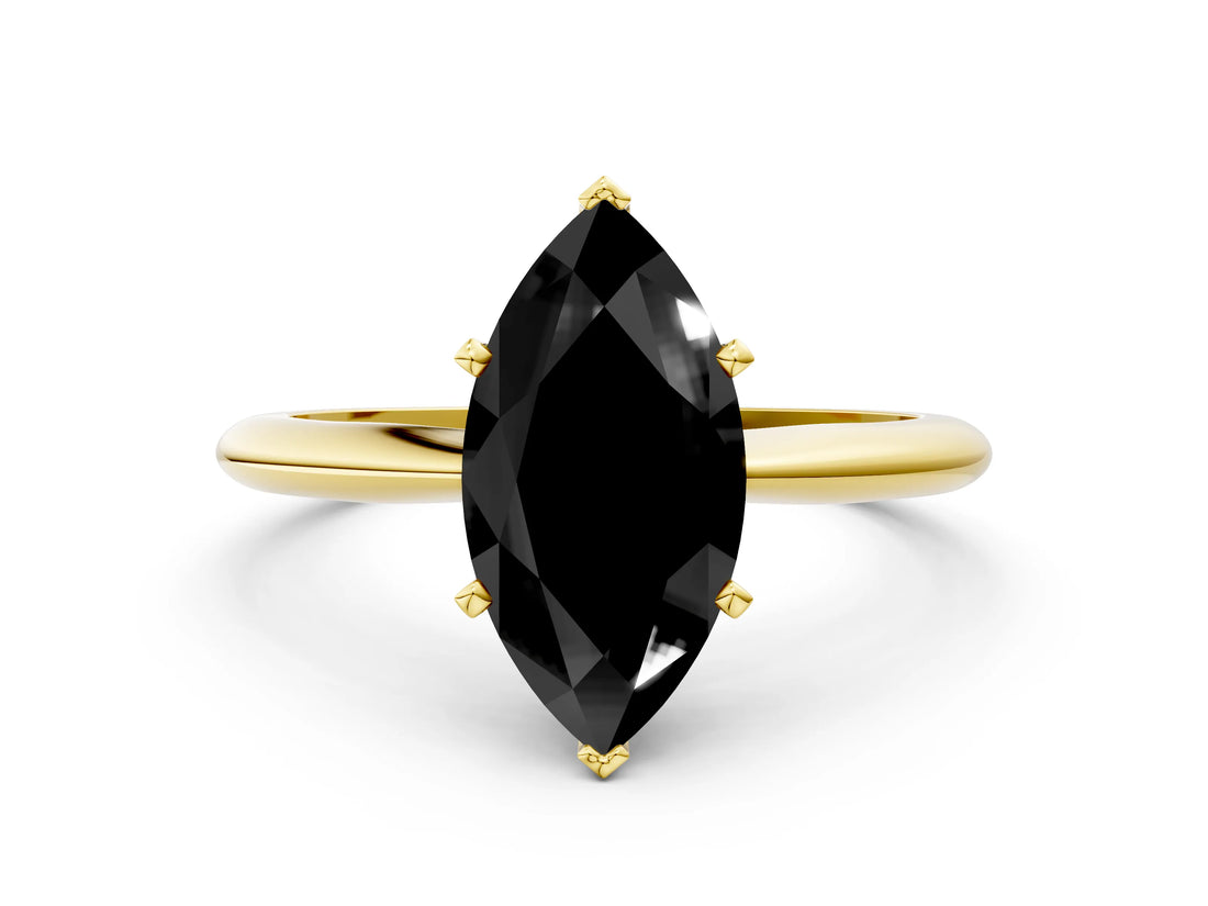 Yellow gold Fancy Black Marquise Cut Diamond Solitaire Engagement Ring with Classic Band and Four-Prong Setting_36