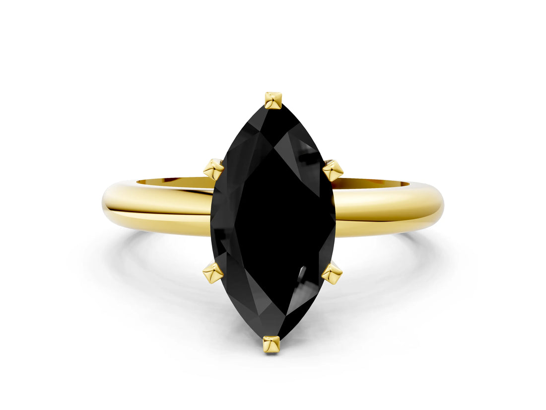 Yellow gold Fancy Black Marquise Cut Diamond Solitaire Engagement Ring with Round Band and Four-Prong Setting_84