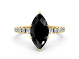 Yellow gold Fancy Black Marquise Cut Diamond Solitaire Pavé Band with Four-Prong Setting