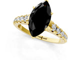 Yellow gold Fancy Black Marquise Cut Diamond Solitaire Ring with Cathedral Setting and Pavé Band_1