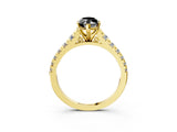 Yellow gold Fancy Black Marquise Cut Diamond Solitaire Ring with Cathedral Setting and Pavé Band_3