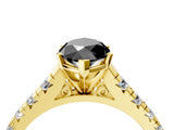 Yellow gold Fancy Black Marquise Cut Diamond Solitaire Ring with Cathedral Setting and Pavé Band_4