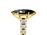 Yellow gold Fancy Black Marquise Cut Diamond Solitaire Ring with Cathedral Setting and Pavé Band_5
