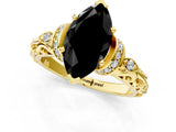 Yellow gold Fancy Black Marquise Cut Diamond Solitaire Ring with Filigree Band and Four-Prong Setting_1