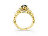 Yellow gold Fancy Black Marquise Cut Diamond Solitaire Ring with Filigree Band and Four-Prong Setting_3
