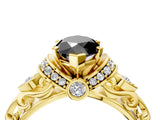 Yellow gold Fancy Black Marquise Cut Diamond Solitaire Ring with Filigree Band and Four-Prong Setting_4