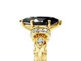 Yellow gold Fancy Black Marquise Cut Diamond Solitaire Ring with Filigree Band and Four-Prong Setting_5
