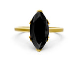 Yellow gold Fancy Black Marquise Cut Diamond Solitaire Ring with Flower Prong Setting and Classic Band_12