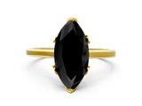 Yellow gold Fancy Black Marquise Cut Diamond Solitaire Ring with Flower Prong Setting and Classic Band_36