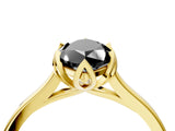 Yellow gold Fancy Black Marquise Cut Diamond Solitaire Ring with Flower Prong Setting and Classic Band_40