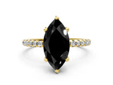 Yellow gold Fancy Black Marquise Cut Diamond Solitaire Ring with Four-Prong Setting and Pavé Band_3
