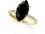 Yellow gold Fancy Black Marquise Cut Diamond Solitaire Ring with Four-Prong Setting and Pavé Band_4