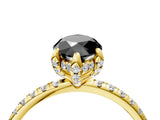 Yellow gold Fancy Black Marquise Cut Diamond Solitaire Ring with Four-Prong Setting and Pavé Band_7