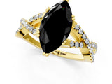 Yellow gold Fancy Black Marquise Cut Diamond Solitaire Ring with Four-Prong Setting and Twisted Pavé Band_1
