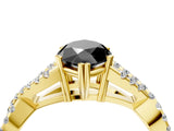 Yellow gold Fancy Black Marquise Cut Diamond Solitaire Ring with Four-Prong Setting and Twisted Pavé Band_4