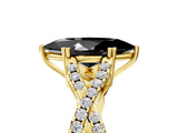 Yellow gold Fancy Black Marquise Cut Diamond Solitaire Ring with Four-Prong Setting and Twisted Pavé Band_5