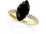 Yellow gold Fancy Black Marquise Cut Diamond Solitaire Ring with Pavé Accents and Four-Prong Setting_1