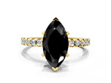 Yellow gold Fancy Black Marquise Cut Diamond Solitaire Ring with Pavé Band and Four-Prong Setting_12