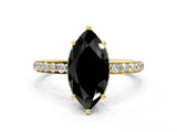 Yellow gold Fancy Black Marquise Cut Diamond Solitaire Ring with Pavé Band and Hidden Halo_12