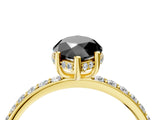 Yellow gold Fancy Black Marquise Cut Diamond Solitaire Ring with Pavé Band and Hidden Halo_16