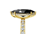 Yellow gold Fancy Black Marquise Cut Diamond Solitaire Ring with Pavé Band and Hidden Halo_17