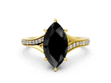 Yellow gold Fancy Black Marquise Cut Diamond Solitaire Ring with Pavé Band and Prong Setting_12