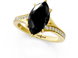 Yellow gold Fancy Black Marquise Cut Diamond Solitaire Ring with Pavé Band and Prong Setting_13